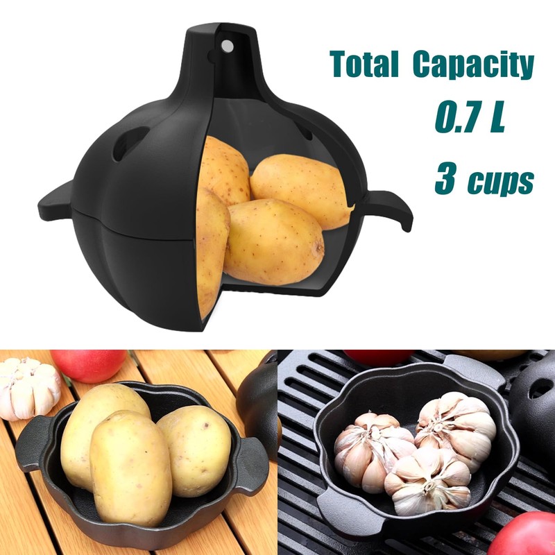 IPROUDER Cast Iron Garlic Roaster with Handle, Smoker Roaster, Garlic
