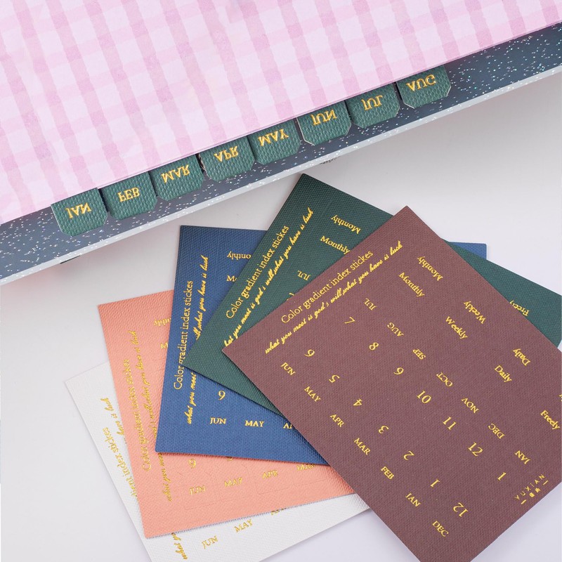YALOJE 180PCS Monthly Tabs for Planner, 5 Colors Gold Letter
