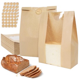 Aimyoo Aimyoo Homemade Sourdough Bread Bags, 13.7x8.3x3.5in 100 Pack Stripe Bakery Bags with Window & Seal Stickers