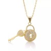 ZARD Lock Heart Key Charm Pendant Necklace With CZ Accent