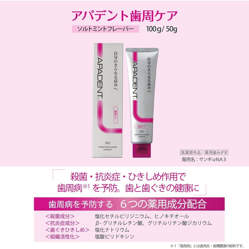 アパデント 歯周ケア 歯磨き粉 100g 2個セット ソルトミント 歯周病ケア 歯周病予防 むし歯予防 +