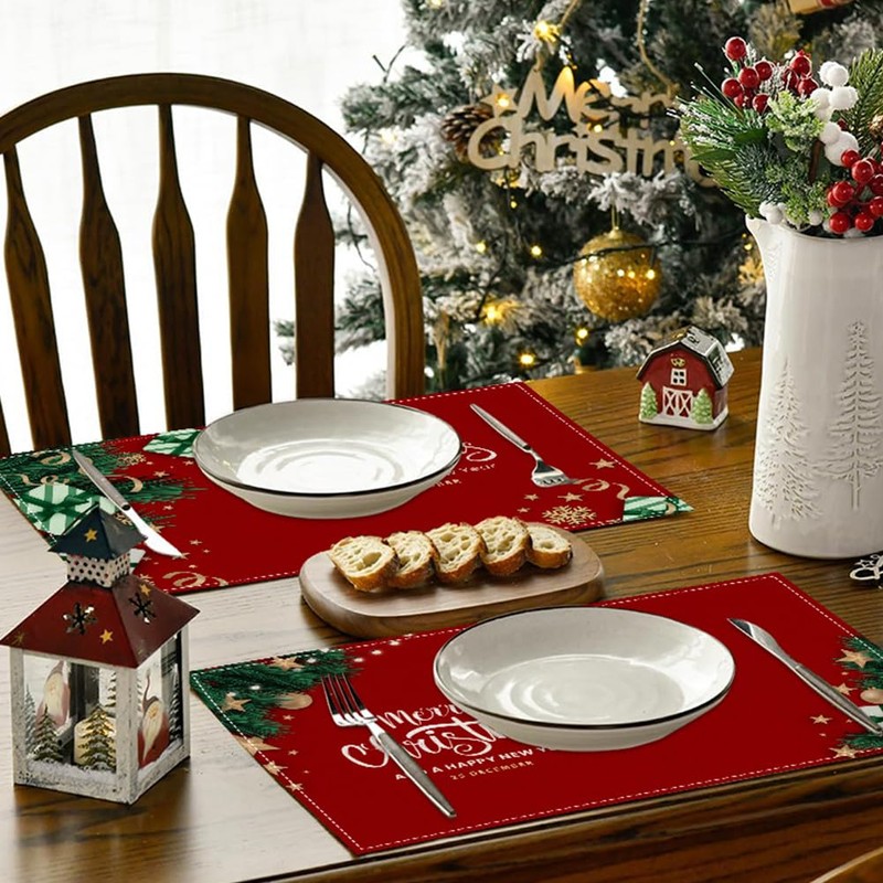 MinniLove Christmas Tree Pattern Placemats Nordic Linen Absorbent Thick Heat