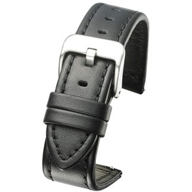 Genuine Waterproof Leather Watch Band with Quick Release Spring Bars - Black Leather Watch Strap 22mm