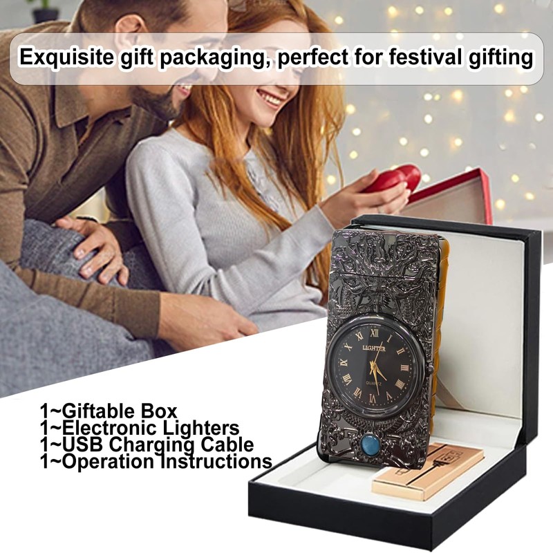 Electric Lighter with Clock Dial LED Power Display Plasma Dragon