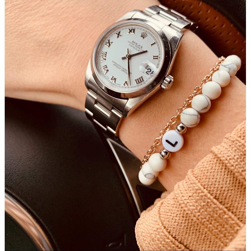 BERGERLIN Letter Bracelet in White – Partner Bracelet with Real