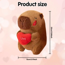 Capybara Cuddly Toy Large 25 cm Capybara Plush Toy with Heart Cute Water Pig Cuddly Toy Stuffed Toy Capybara Plushie Dolls Toy Gift Water Pig Plush Toy Valentine's Day Birthday