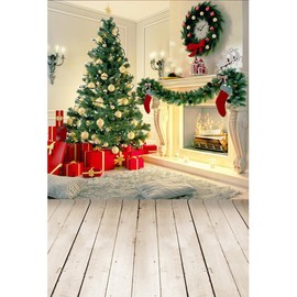 YongFoto 2x3m Vinyl Christmas Backdrop Photography Interior Decoration Christmas Tree Fireplace Socking Backdrops for Photography Photo Shoots Photo Background Studio Props