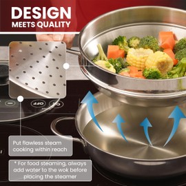 BX BEPXINH 4.6 Quart Steamer Pots With Glass Lid 2-Tier Multipurpose, 11 inch, Stainless Steel 3-layer whole clad, Steaming Pot Cookware For Vegetable, Dumpling, Sauce, Wok, Compatible with all stovetops, Diswasher Safe, Steamer Pot 28cm