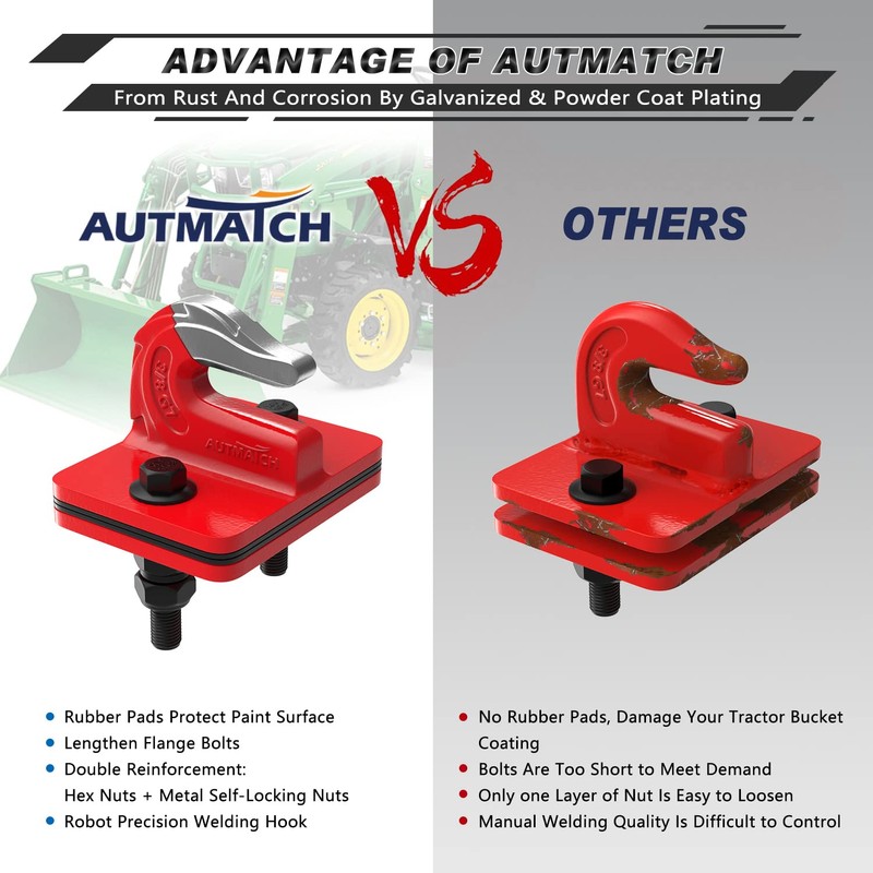 AUTMATCH Tractor Bucket Grab Hook 3/8" (2 Pack) - Bolt