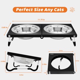 Raised Cat Bowls,Elevated Bowls for Indoor Cats with Height-Adjustable Stand,Non-Slip Stainless Steel Cats Bowl,10° Tilted Cat Food Bowls (Black Collapse, 1Pack)