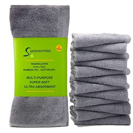 12 Pack Bamboo Washcloths 13" x 13" - Soft Wash Cloths for Your Face Towel, Wash Cloths for Your Body (Gray)