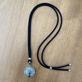 Baum des Lebens Anhänger Frau Mann Versilbert Zamak - Naturstein Halskette Farben Amulett Schutz - Ideal für Geschenkideen (Türkis)