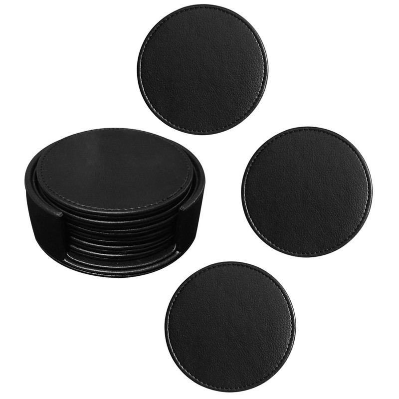 Faux leather round Tea Coasters with cover, pack of 6