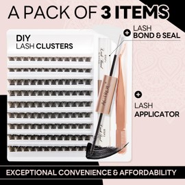 Lash Clusters Individual Cluster Lashes DIY Lash Extension Eyelash Clusters Volume Wispy Lashes Super Thin Band Reusable Soft & Comfortable (T11-Kit, 108PCS-10-16MIX-Kit)
