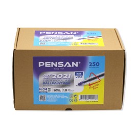 PENSAN Blue Ballpoint Pens,1.0 mm Medium Point, Blue Pens, Ergonomic Triangle Grip, Smooth Writing, 250-Count Pack of Bulk Pens