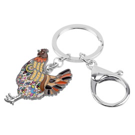 BONSNY Enamel Metal Farm Chicken Rooster Keychain for Women Car Bag Rings Novelty Charms, coffee