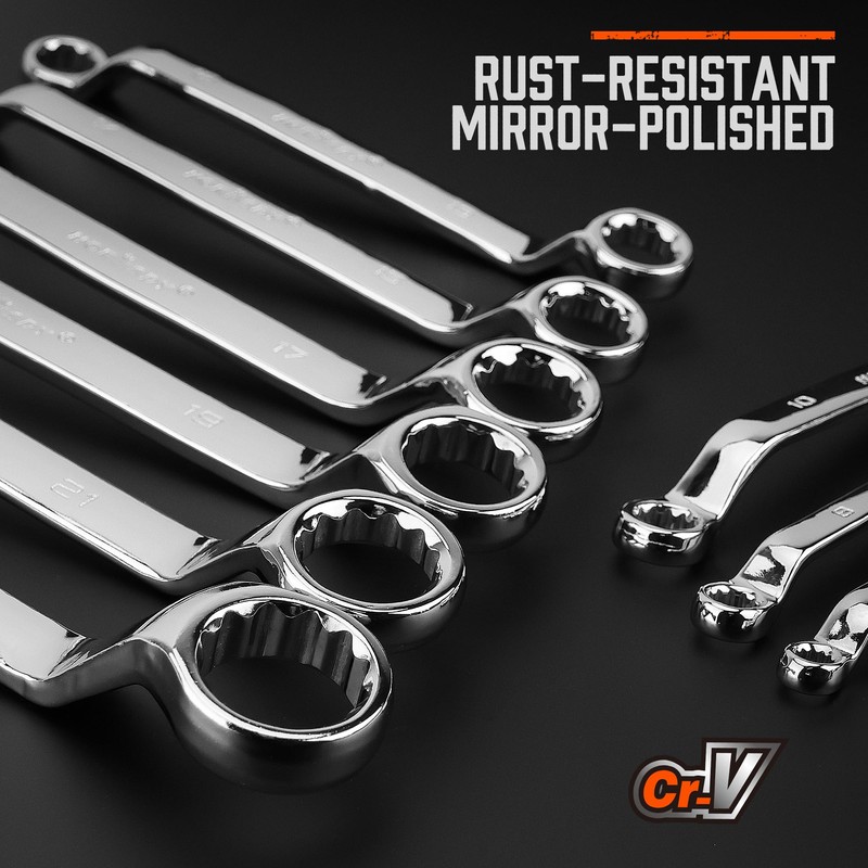 HORUSDY 9-Pece Metric Offset Box Wrench Set with Rolling Pouch,