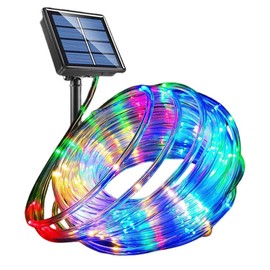 LED Rope Lights 40Ft 100 LEDs Solar Powered String Lights 8 Modes Color Changing Tube Light Waterproof Strip Fairy Lights