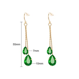 Vissen Women's Long Drop Earrings Cubic Zirconia Chain Earrings Gold-Plated Drop Earrings, Gold Plated Green CZ