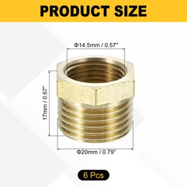 sourcing map 6Pcs G1/2 Male x G3/8 Female Brass Reducer Hex Bushing Threaded Pipe Fitting, Brass Threaded Pipe Fitting Adapter for Water, Gas, Oil Pipeline Systems