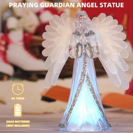 LEYUPEAK Angel Snow Globe Color Changing Lamp, 8.5“ Christmas Angels Figurines with Fiber Optic Wings, Prayer Angel Lights Acrylic Statue, 6 Hour Timer, Battery Operated Christmas Home Decor