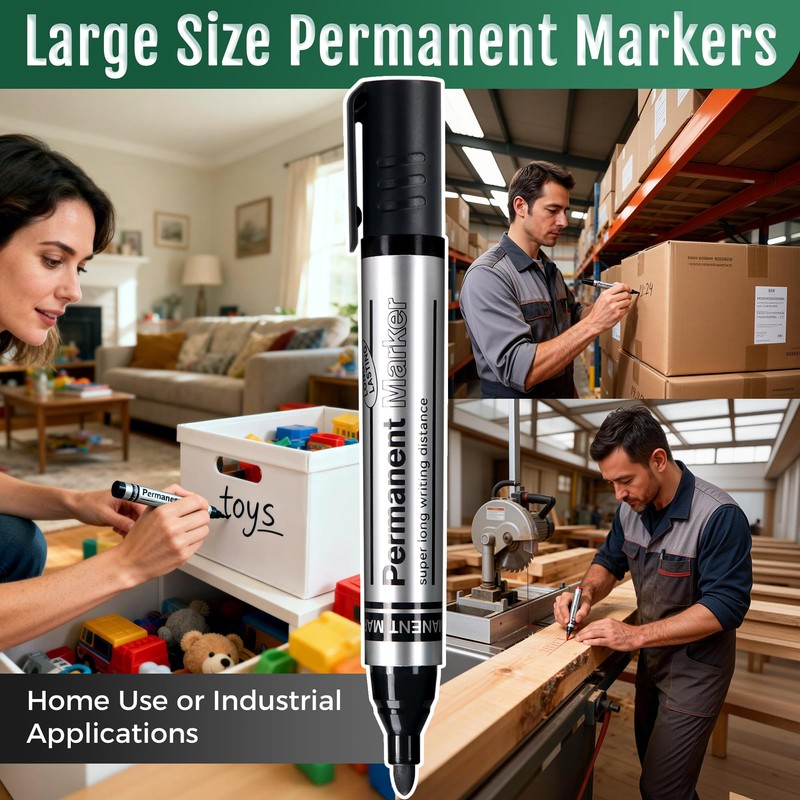 SELEAD Large Permanent Markers Black Red Blue Green - 12