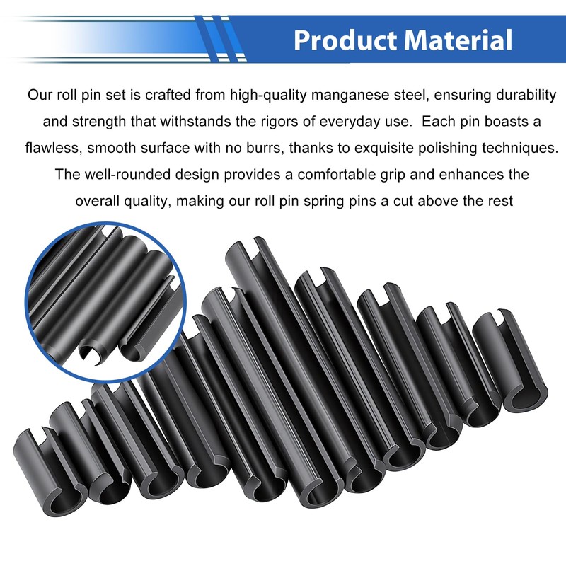 Seept 230Pcs Roll Pin Set SAE 1/16 5/64 3/32 1/8