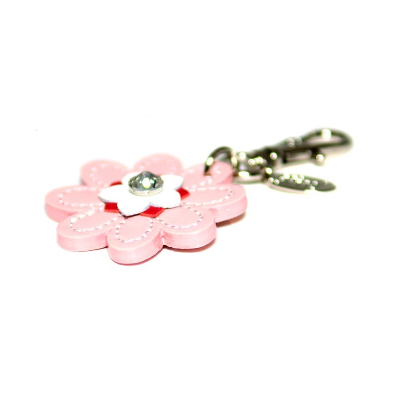 Happy HC-03 Flower Charm, Genuine Cow Leather, Rhinestone, Jewel, 9