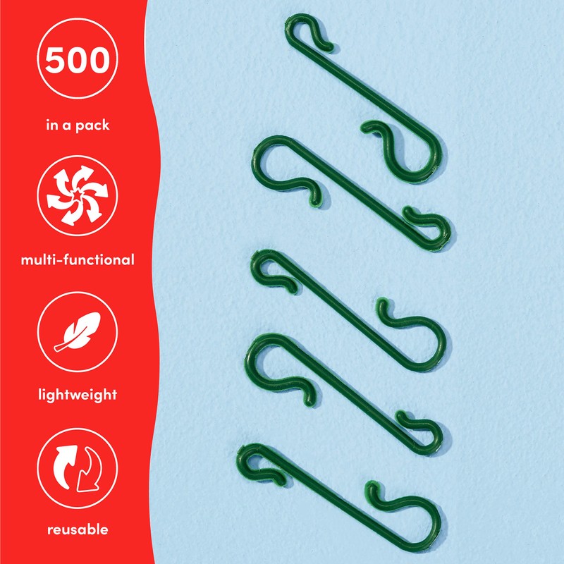 THE TWIDDLERS - 500 Pack Plastic Green Bauble Hooks Hangers