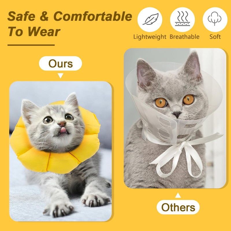 Cat Neck Brace, Adjustable Waterproof Cat Collar, Soft Sunflower Lick