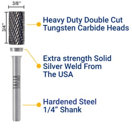 Carbide Burr 1/4" Shank, SA-3 Tungsten Double Cut Rotary Die Grinder Bits - Cutting Burrs for Milwaukee, Dewalt and Makita Die Grinder Accessories - Wood Carving Metal Working & Sturdy Storage Case
