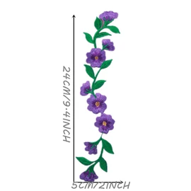 6 Pieces 9 1/2 Inch Long Patches Flowers Embroidered Iron on Patches Appliques for Garment Trimming Shoes Jeans Clothes Embelishments (Purple)