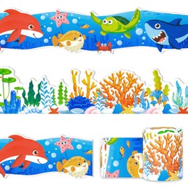 66ft 2 Rolls Under The Sea Bulletin Board Borders Ocean Animal Creatures Theme Print Border Trim for School Classroom Blackboard Chalkboard Sea Animals Fish Marine Plants Themed Decoration Wall Decor