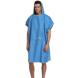 FLYILY Changing Towel Poncho Hooded light weight Microfiber surf wetsuit changing with pocket, Adults/Kids beach swimming changing towel (Blue, Large(Fit for Adult))