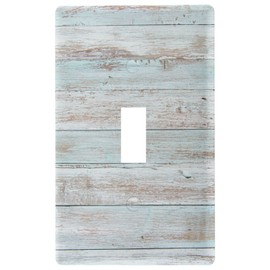 Vintage Blue Wooden Toggle Light Switch Wall Plate Cover Electrical Outlet Size 1 Gang 2.9" x 4.6" Living Room Bedroom Bathroom Decor