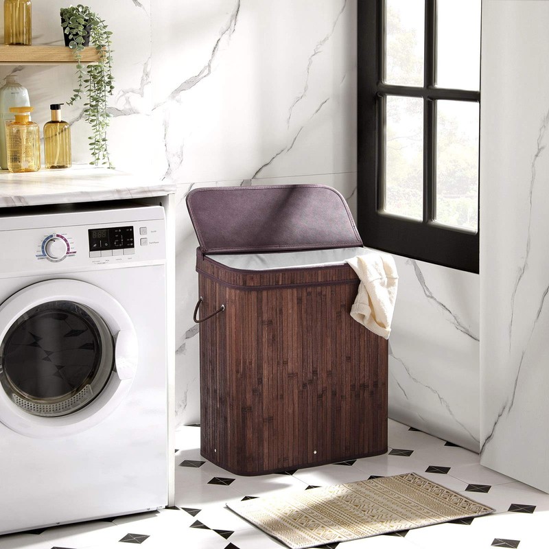 SONGMICS Laundry Hamper with Lid, Bamboo Launry Basket with Handles,