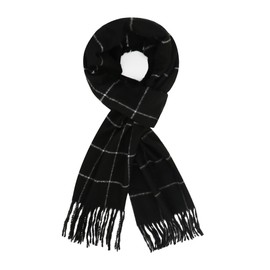 RonFoxi Checkered Scarf for Women - Soft Black Paid Scarves Thick Tartan Scarves with Tassel for Unisex Fall Winter (Style 14)