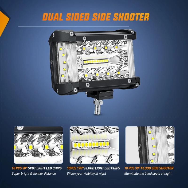 Nilight Side Shooter LED Light Bar 2PCS 4.3Inch Triple Row