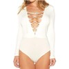 Yo!zor Womens Long Sleeve Lace Up Bodysuit (White, XXL)