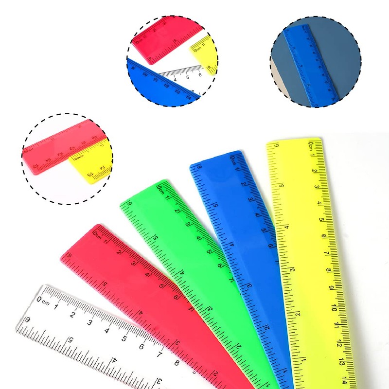 Set of 4 Children's Coloured Rulers Primary School Plastic Ruler