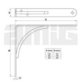 Amig - Shelf Bracket Stainless Steel Model 10 | Metal Bracket for Shelves | Shelf Bracket | Colour: Black | Dimensions: 200 x 150 mm | Recommended Max Weight: 75 kg