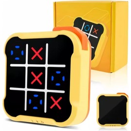 Electronic Digital Tic Tac Toe Game Multi-Player, 3 in 1, Portable Digital Board Gameplay, Travel Size for Couples , Kids, Yellow Design Pocket Game with Light and Sound Handheld