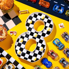 Maxcheck Racing Car Light up Numbers Black and White Checkerboard Print Decorative LED Light Number Sign Race Car Theme Birthday Party Decorations Checkered Flag Party Supplies(Number 8)