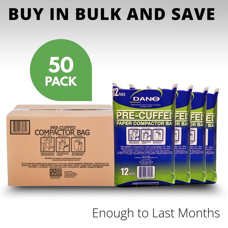 Dano Pre-Cuffed Paper Trash Compactor Bags (50 Pack) | Heavy
