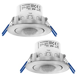 deleyCON 2 x Infrared Ceiling Motion Detectors Indoor Range 8 m at 360° Adjustable Ambient Brightness IP20 Flush-Mounted Aluminium
