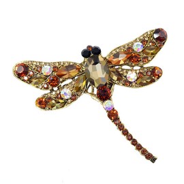 AOCHEE Multi-Colors Wing Dragonfly Brooch Pin Austrian Crystal Rhinestone Dragonfly Necklace Jewelry (Brown)