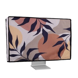 kwmobile Dust Cover for 27-28" Monitor - Linen Monitor Protector with Design - Leaves and Pattern Black/Brown/White