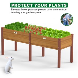 RAOKUKH Raised Garden Bed with Legs, 24x31x71 inch Elevated Wood Planter Box with Liner for Growing Vegetables, Flowers