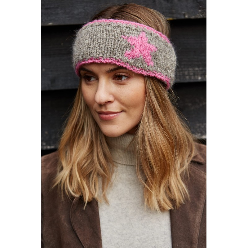 Pachamama Women Wool Ear Warmer Headband Fleece Lined Handknitted Star