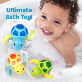 YiTTOO Juguetes de baño para niños de 1 a 3 a 4 a 5 años de edad, juguetes de piscina para niños, divertidos juguetes de baño de tortuga, lindos juguetes flotantes para bañera, regalo para niños en edad preescolar, niños y niñas (3 unidades)